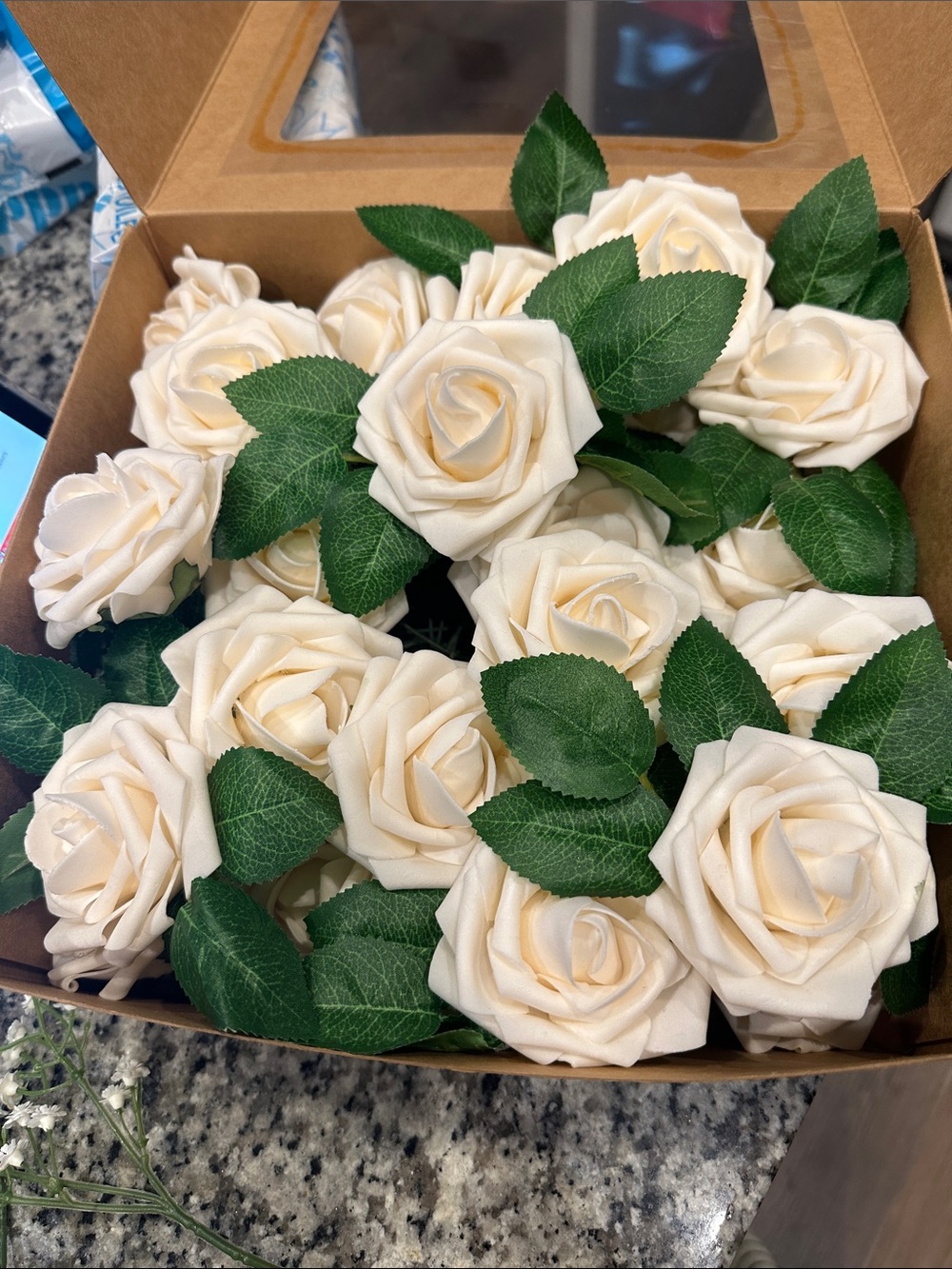 Cream Rose Faux Floral Bouquet, more than 2 dozen, great for wedding decorations
